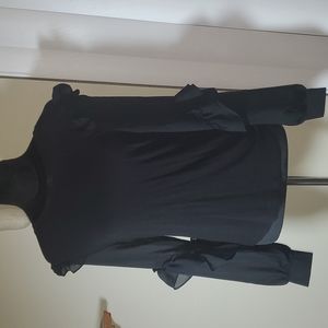 Modal Black cotton blouse with sheer sleeves